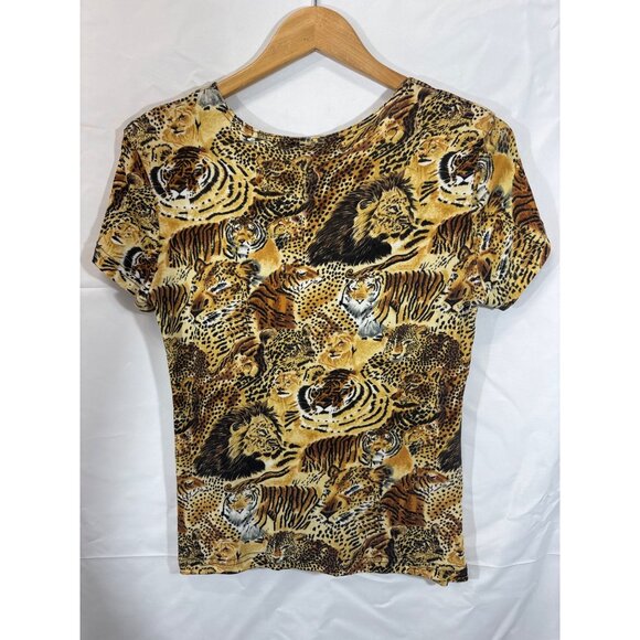 Claudia Richard Womens Animal Print Short Sleeve Top - Wild Cats Design - Picture 3 of 9